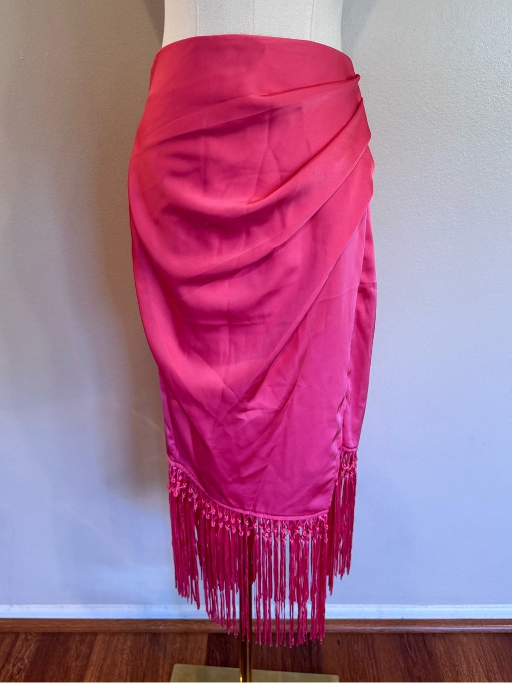 NWT Rachel Zoe Hot Pink Fringe Sarin Draped Midi Skirt